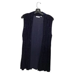 Susan Graver Women Size Med Navy Velvet‎ Burnout Vest Geometric Open Front